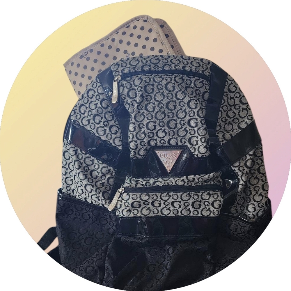 Guess Black and Gray Monogram Backpack